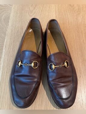 Gucci Jordaan Dark Brown Leather Loafers with Gold Hardware